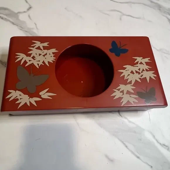 Vintage Retro Aquetta Ware Tissue Kleenex Holder Red Butterfly Floral Leaf MCM - Picture 2 of 13